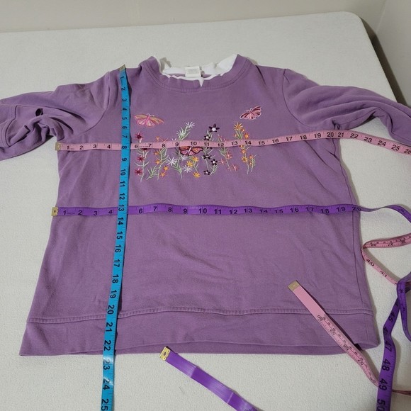 M Vintage Adrian Delafield Sweater Butterfly Floral Pastel Purple 90s - Picture 8 of 10